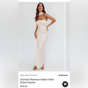 Selfie Leslie Damsel Reverse Halter Maxi Dress Oyster NWT